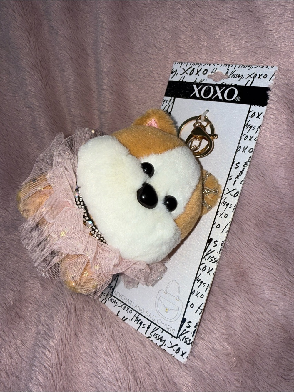 🩰 Bag Charm Plush Puppy with Tulle Skirt XOXO Pink & Tan